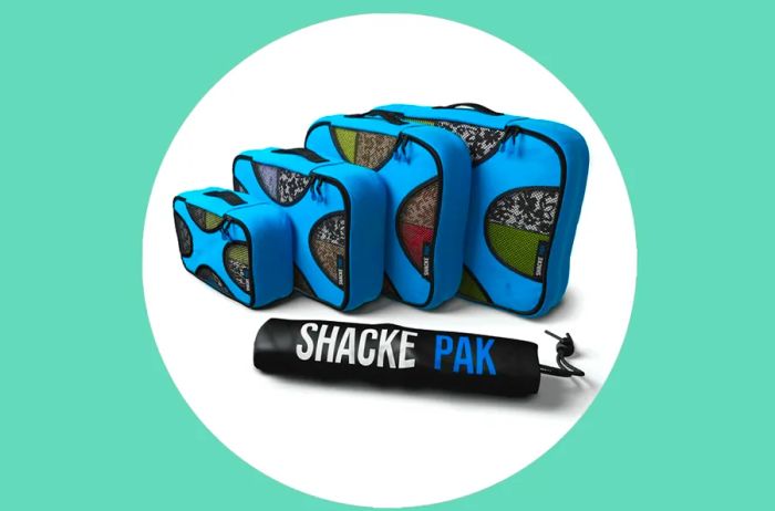 The Shacke Pak system comes in a vibrant blue and includes five pieces, featuring a small laundry bag as part of the set.