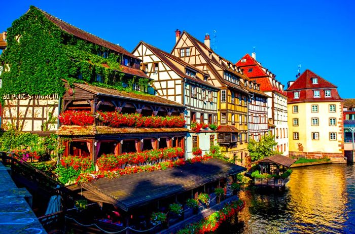 Half-timbered houses lining the river in Petite France