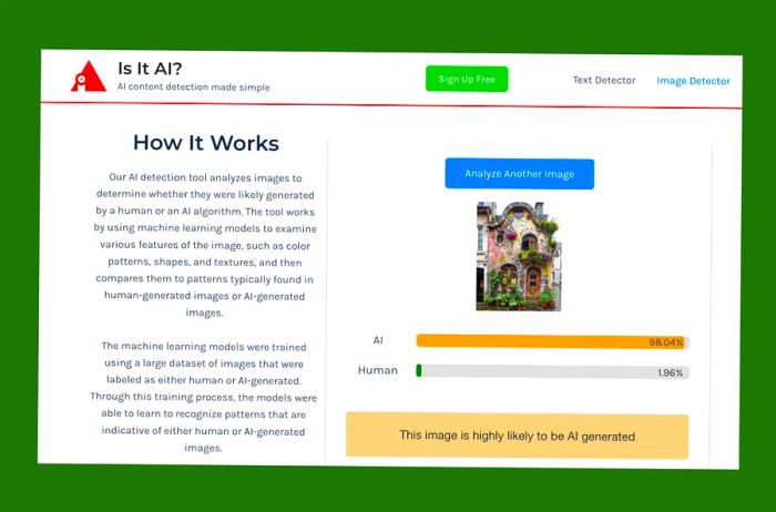 Screenshot from Is It AI? displayed on a green background