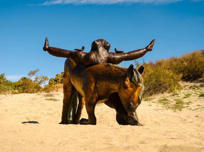 Tschabalala Self's Pioneer statue depicts a woman’s torso seated on a horse.