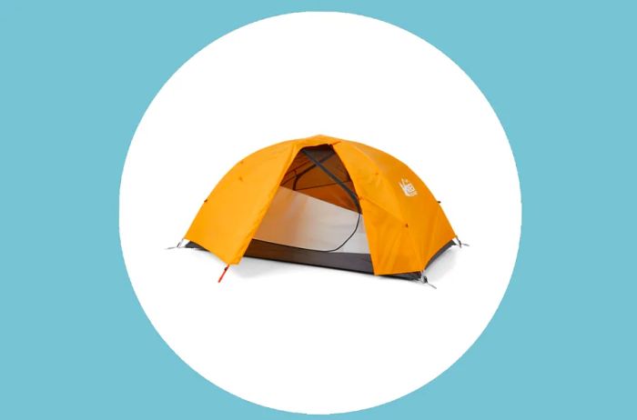 An open REI Co-Op Trail Hut 2 Tent in vibrant orange