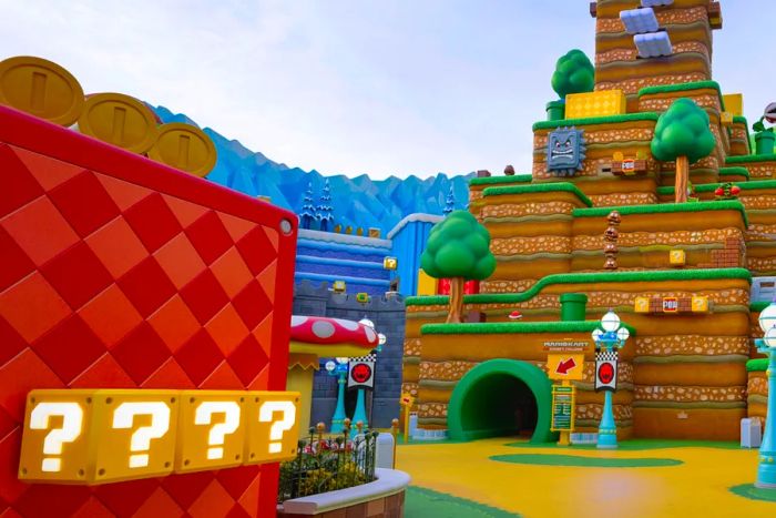 The entrance to Mario Kart attraction at Super Nintendo World Hollywood