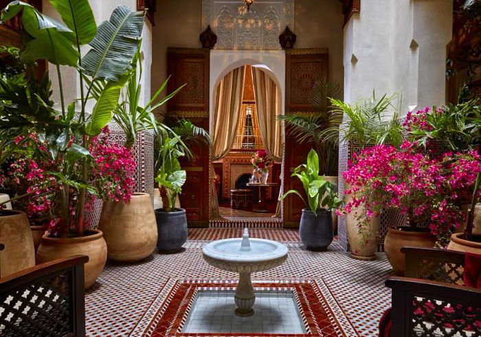 A private atrium within a riad at Royal Mansour in Marrakech