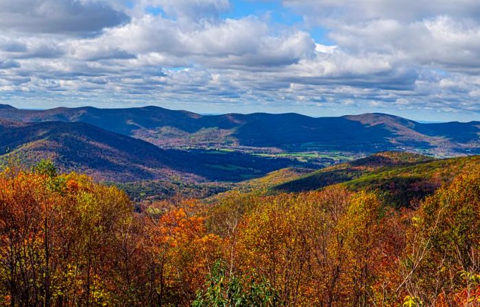 Panoramic view of the Berkshire mountain range in western Massachusetts