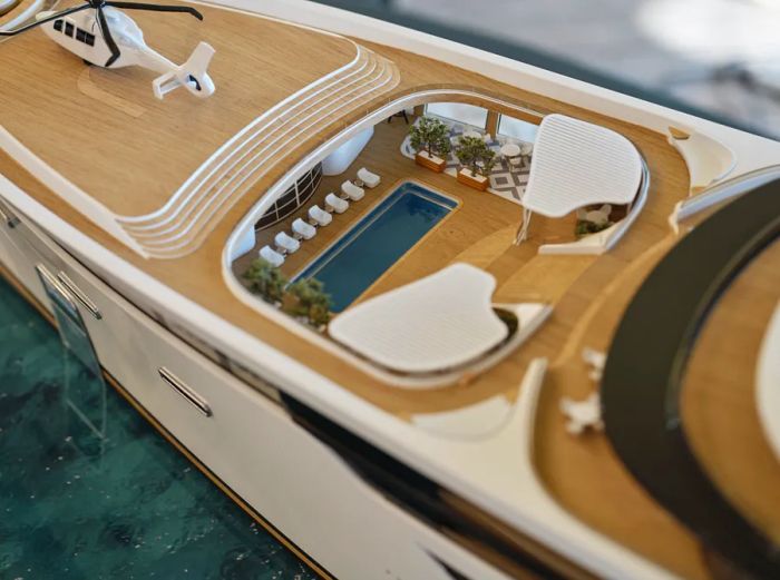 Here is a model of the upcoming Ulyssia yacht ship, which is set to debut as a residential cruise concept in the next few years.