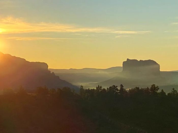 Mesas and forests illuminated by the sunrise