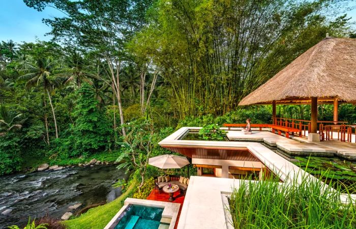 The Four Seasons Resort Bali at Sayan is nestled along the banks of the Ayung River.