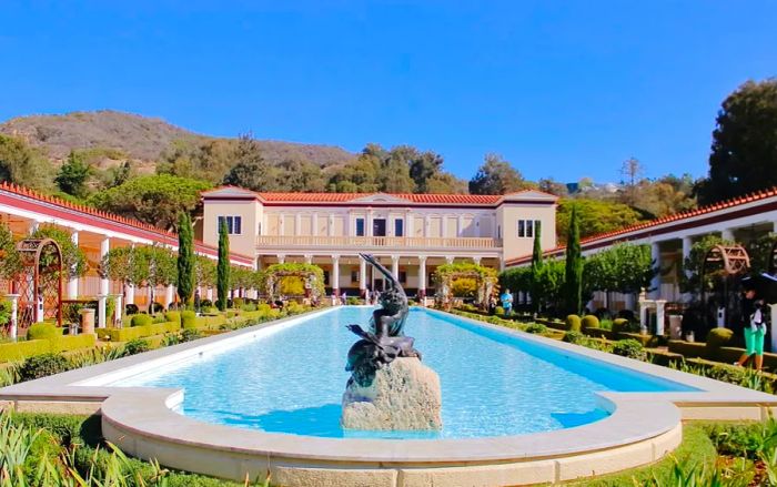 The pool at the Getty Villa located in Los Angeles, California