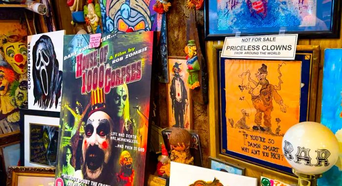 The Nevada Clown Motel features a vast assortment of over 3,000 clown dolls, posters, artworks, and various knickknacks.