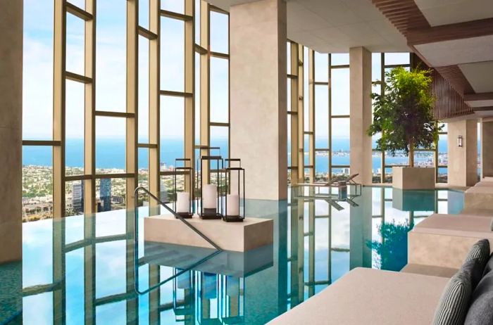 Even the pool at the Ritz-Carlton, Melbourne, offers stunning aerial views, situated on the 63rd to 80th floors of a city skyscraper.