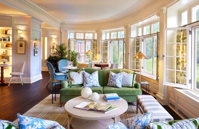 A lounge area within the recently updated historic Omni Homestead Resort in Virginia.