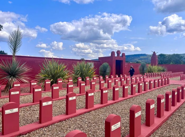 Tata Sénégalais de Chasselay, a cemetery and WWII memorial in Chasselay, honors the 188 Senegalese soldiers, marked by rows of red headstones.