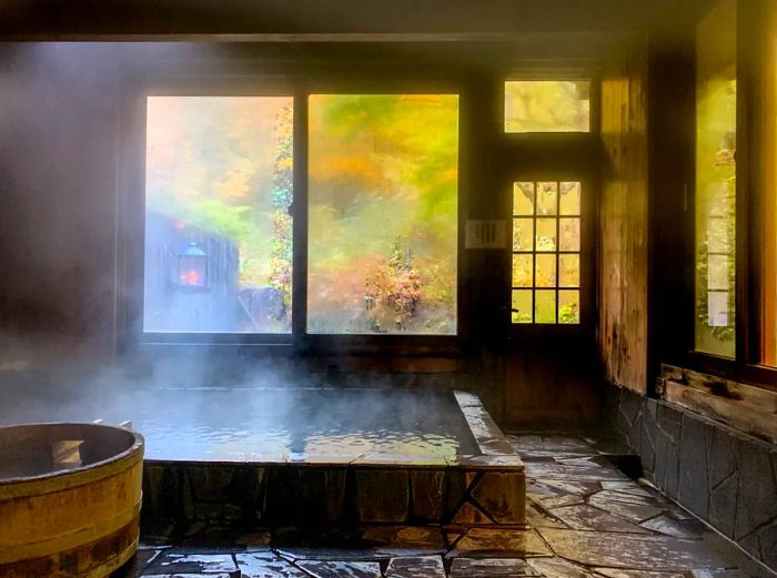 Indoor warmth at Aoni Onsen in Aomori