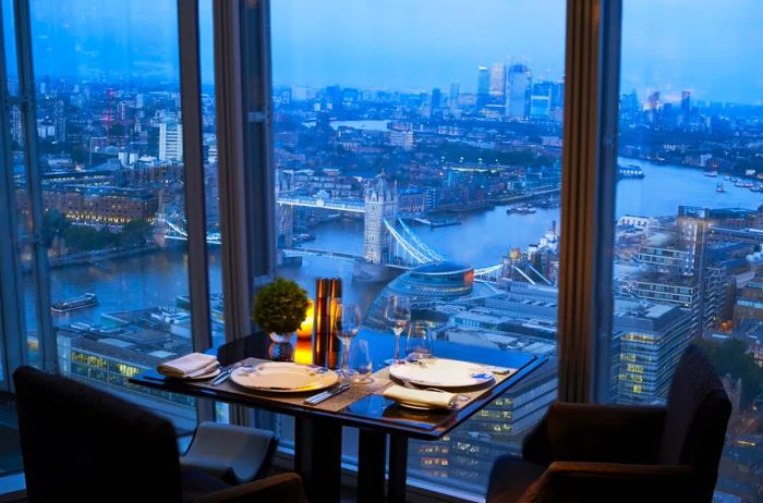 Ting Restaurant at Shangri-La the Shard boasts breathtaking panoramic views of the city.