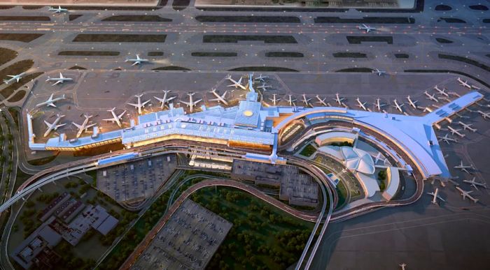 A rendering of the upcoming Terminal 6 at JFK from an aerial perspective