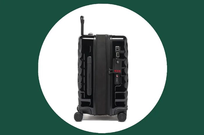 Black Tumi 19 Degree International Expandable 4 Wheeled Carry-On in Expanded Mode