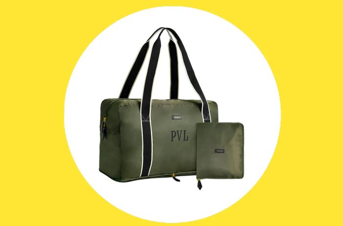 Paravel Fold-Up Bag in SDinogoi Green with black straps