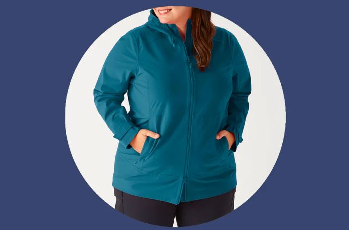 Duluth Trading Co.'s Plus-Size Dryfecta Rain Coat in Deep Lake Blue