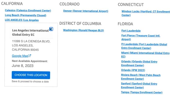 DHS enrollment wait times for Global Entry.