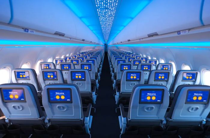 Traveling to Europe with JetBlue means you'll be on a single-aisle Airbus A321 LR.