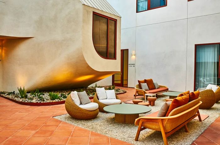 The courtyard at the Alsace offers a peaceful retreat amid the hustle and bustle of L.A.