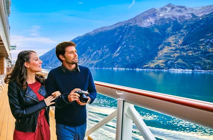 A couple enjoying the scenic waterfront in Alaska