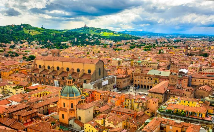 Aerial view of Bologna, Italy.