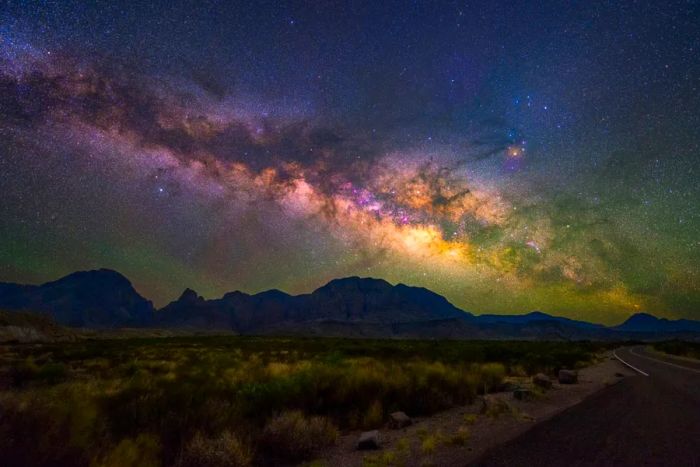 Constellation and galaxy at Balanced Rock, Big Bend National Park, Texas, USA.