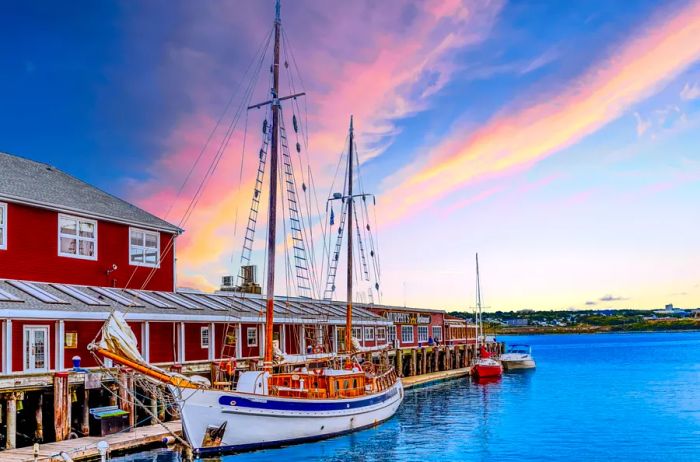 Ship by a boardwalk