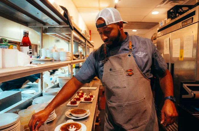 Marcus Shell serves as the head chef at the historic Charleston brasserie 39 Rue de Jean.