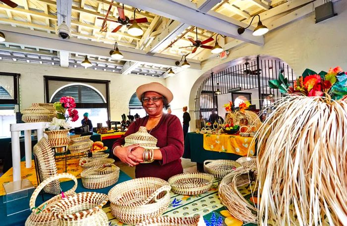 Sweetgrass baskets crafted by hand at Charleston City Market