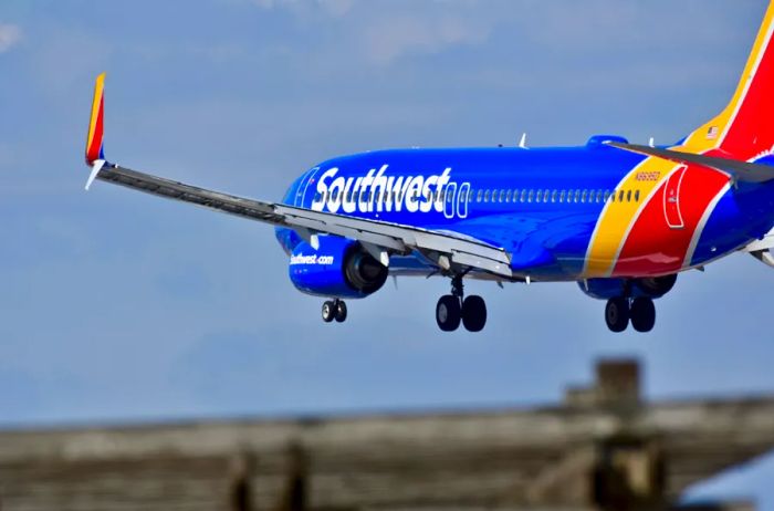 Southwest Airlines aircraft touching down