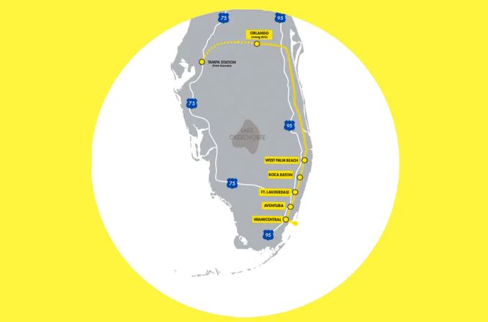 Brightline Train Service Map in Florida