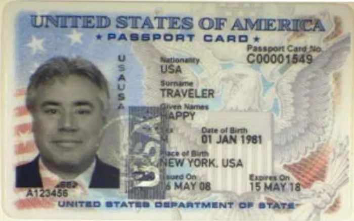 An example of a passport card