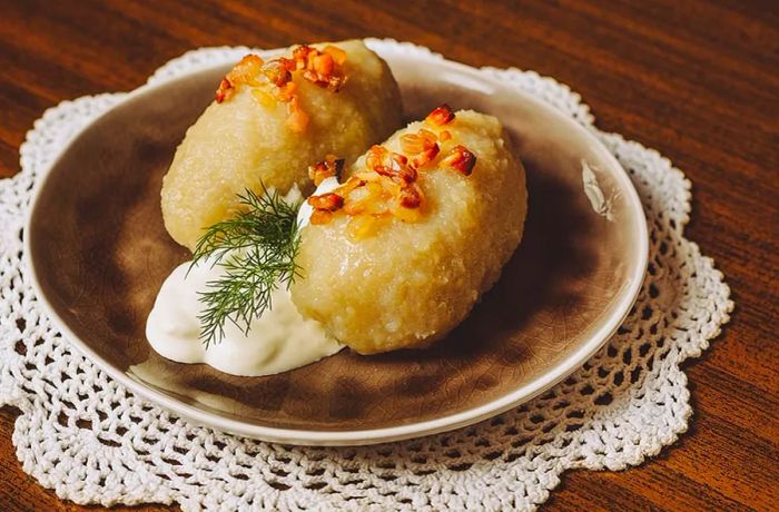 Cepelinai, traditional Lithuanian potato dumplings