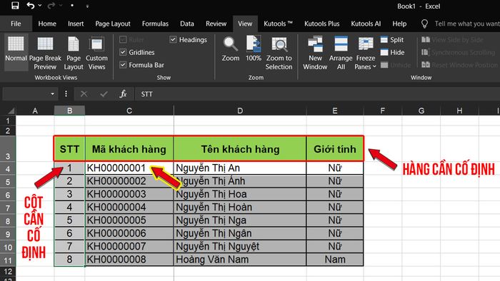 Hướng dẫn cố định cột trong Excel - Bước 3