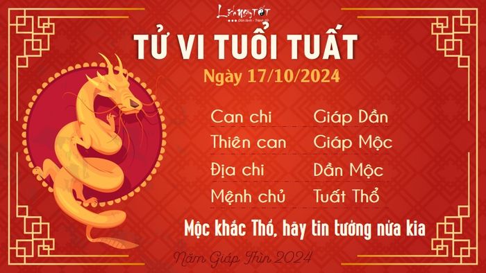 Tử vi ngày 17/10/2024 - Tuất