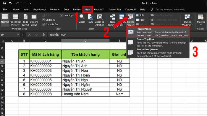 Hướng dẫn cố định cột trong Excel - Bước 3