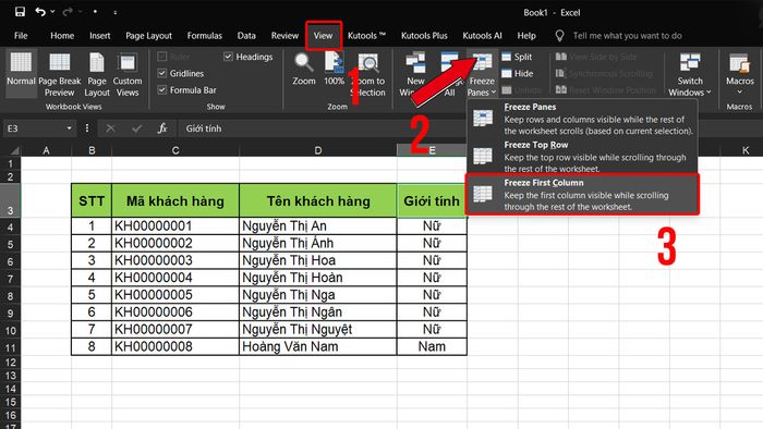 Hướng dẫn cố định cột trong Excel - Bước 1