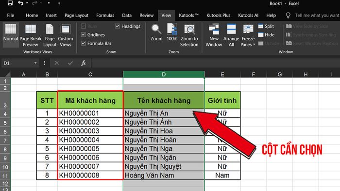 Hướng dẫn cố định cột trong Excel - Bước 2