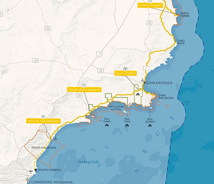 A map showcasing Rewilding Argentina's project area in Patagonia Azul