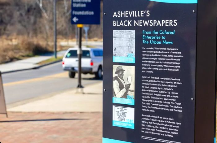 A marker along Asheville’s Black Cultural Heritage Trail.