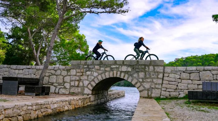 Cycling through the picturesque Croatian countryside.