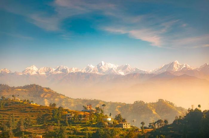 The Himalayas shining brightly in the daytime