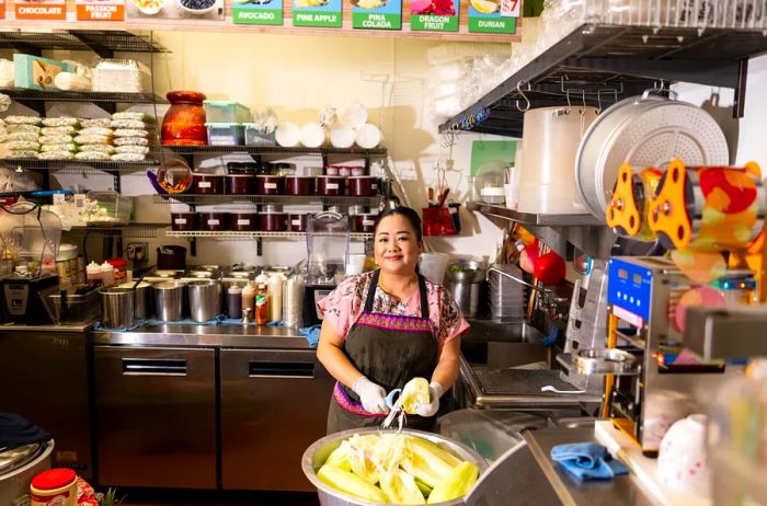 A chef at the Hmongtown Marketplace in St. Paul, Minnesota