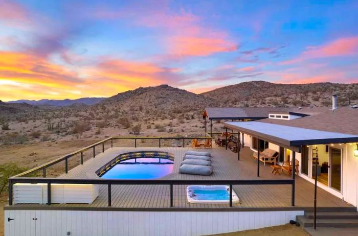 Pool and deck at sunset at Cloud Canyon Ranch