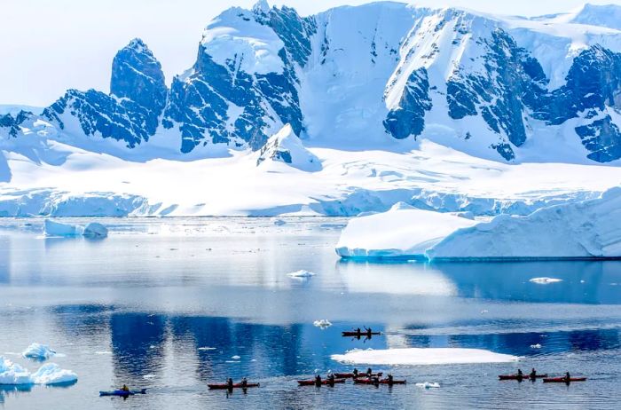 Kayakers exploring the Antarctic Peninsula