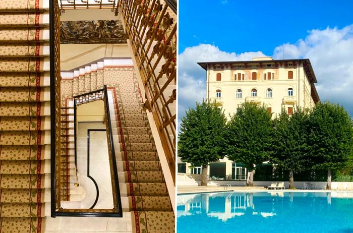 The staircase leading to the main hotel building at the Palazzo Fiuggi