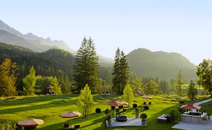 The grounds of Schloss Elmau, nestled within Germany's Bavarian forest