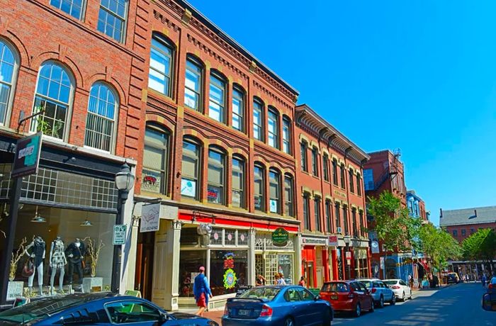 Exchange Street in The Old Port District, Portland, Maine